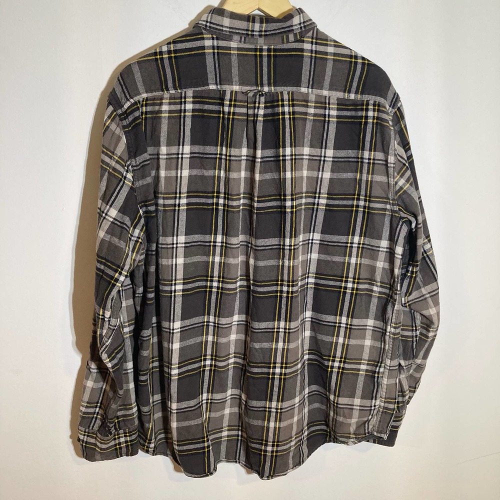 Eddie Bauer Mens XXL Gray Yellow Plaid Flannel Double Breasted Button Down Shirt - Picture 4 of 6